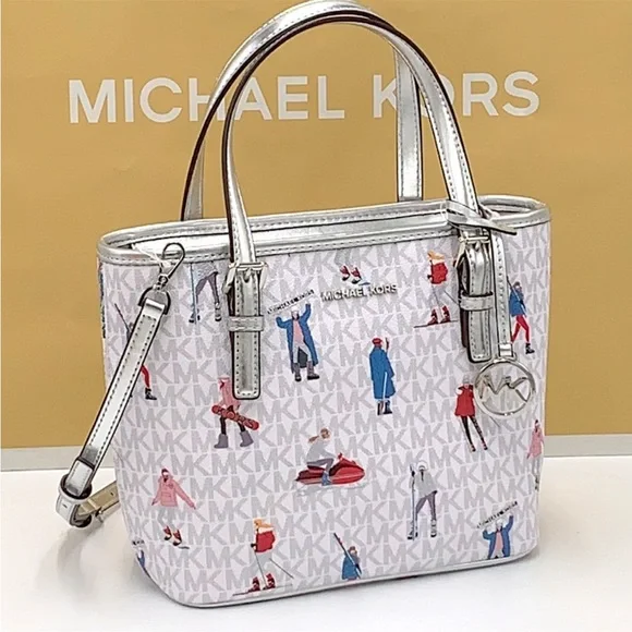 Michael Kors Jet Set Girls Print White Signature XSMALL Carryall Top Zip… - Picture 4 of 16